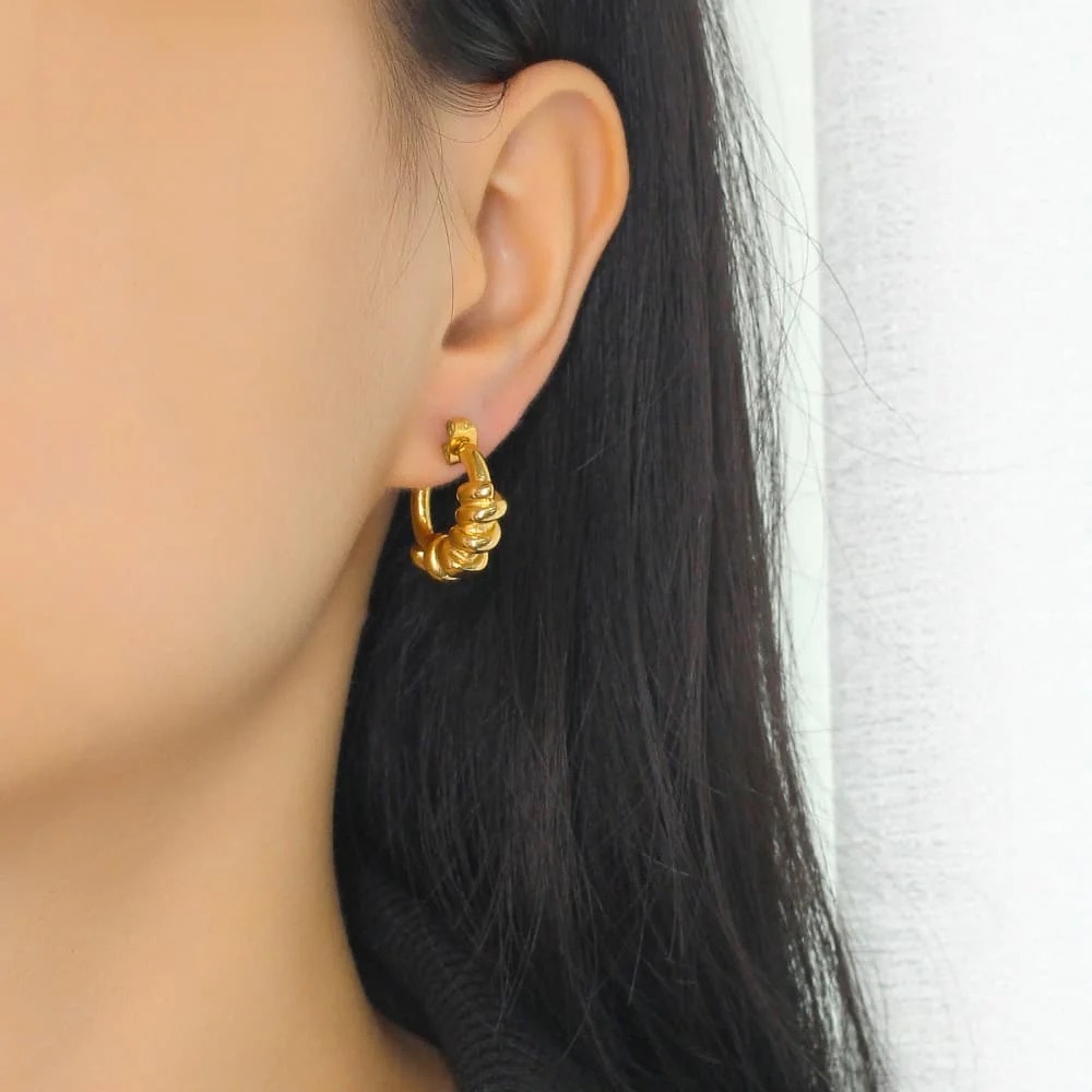 NEW💎18K Gold Plated Twisted Hoop Earrings - Picture 2 of 4
